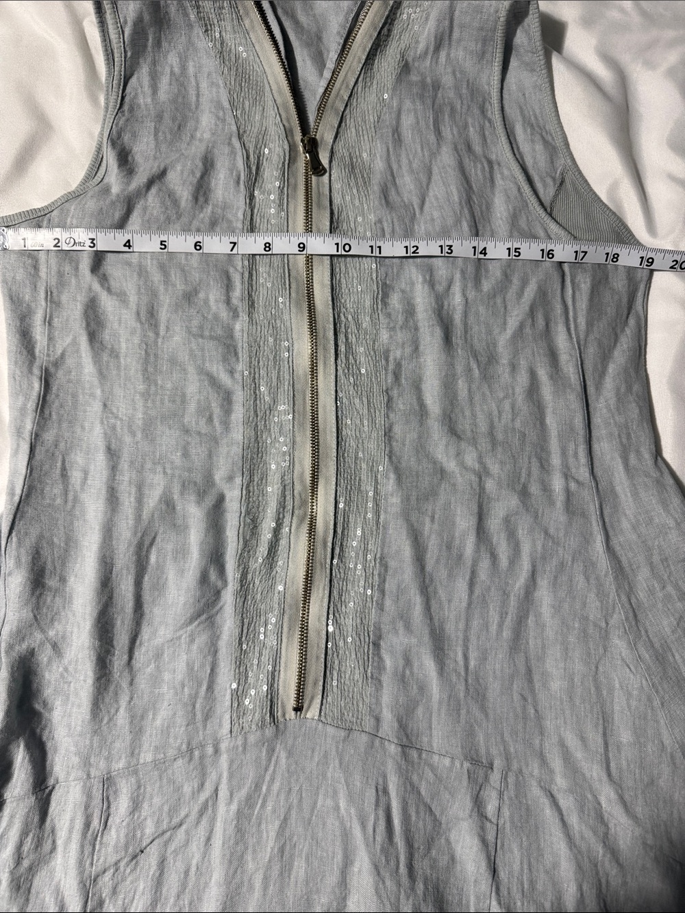 Alessia Pacini Italian Linen Dress Blue Handkerchief Hem Zip Front Sm Coastal - Picture 8 of 10